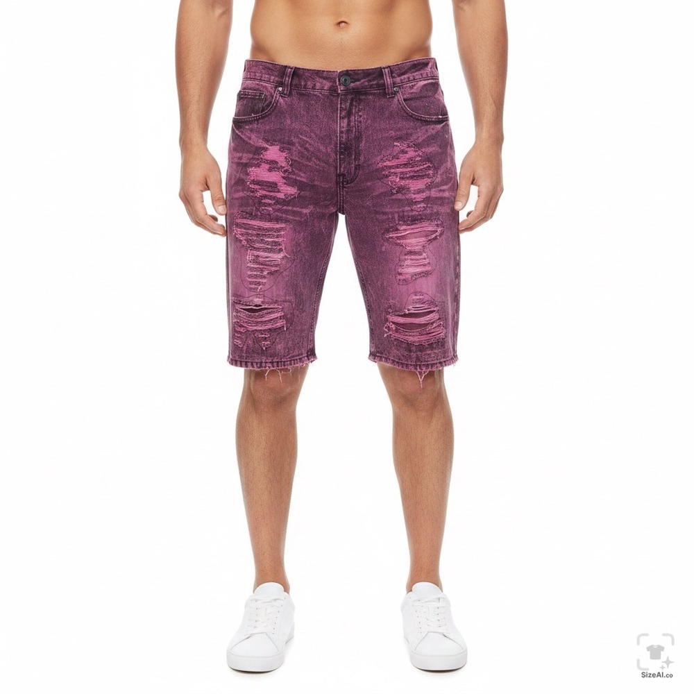 GS-115 Men 38‎ Purple Denim Acid Wash Distressed Ripped Streetwear Jean Shorts